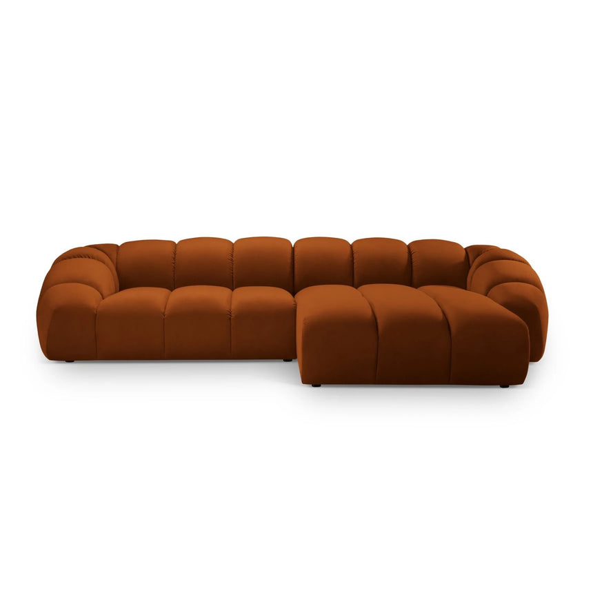Diana 4-Sitzer Ecksofa Rechts, mit Bezug aus Samt (Sal14) in Terrakotta, 334x182 cm – Bild 1