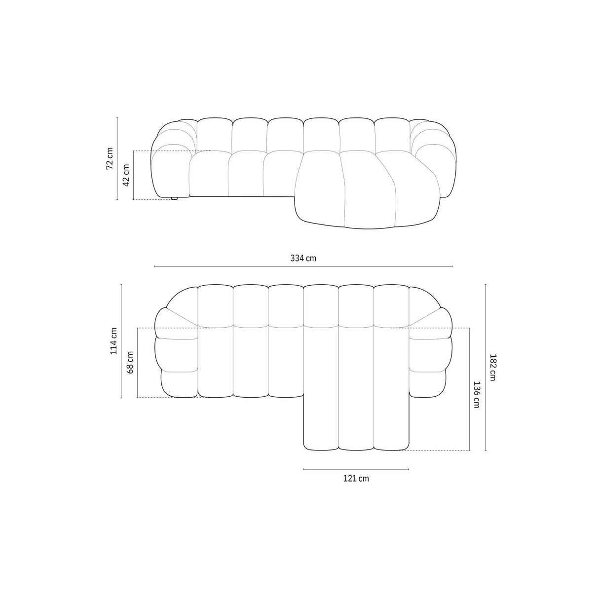 Diana 4-Sitzer Ecksofa Rechts, mit Bezug aus Strukturierter Stoff (Bub3) in Dunkelbeige, 334x182 cm – Bild 3