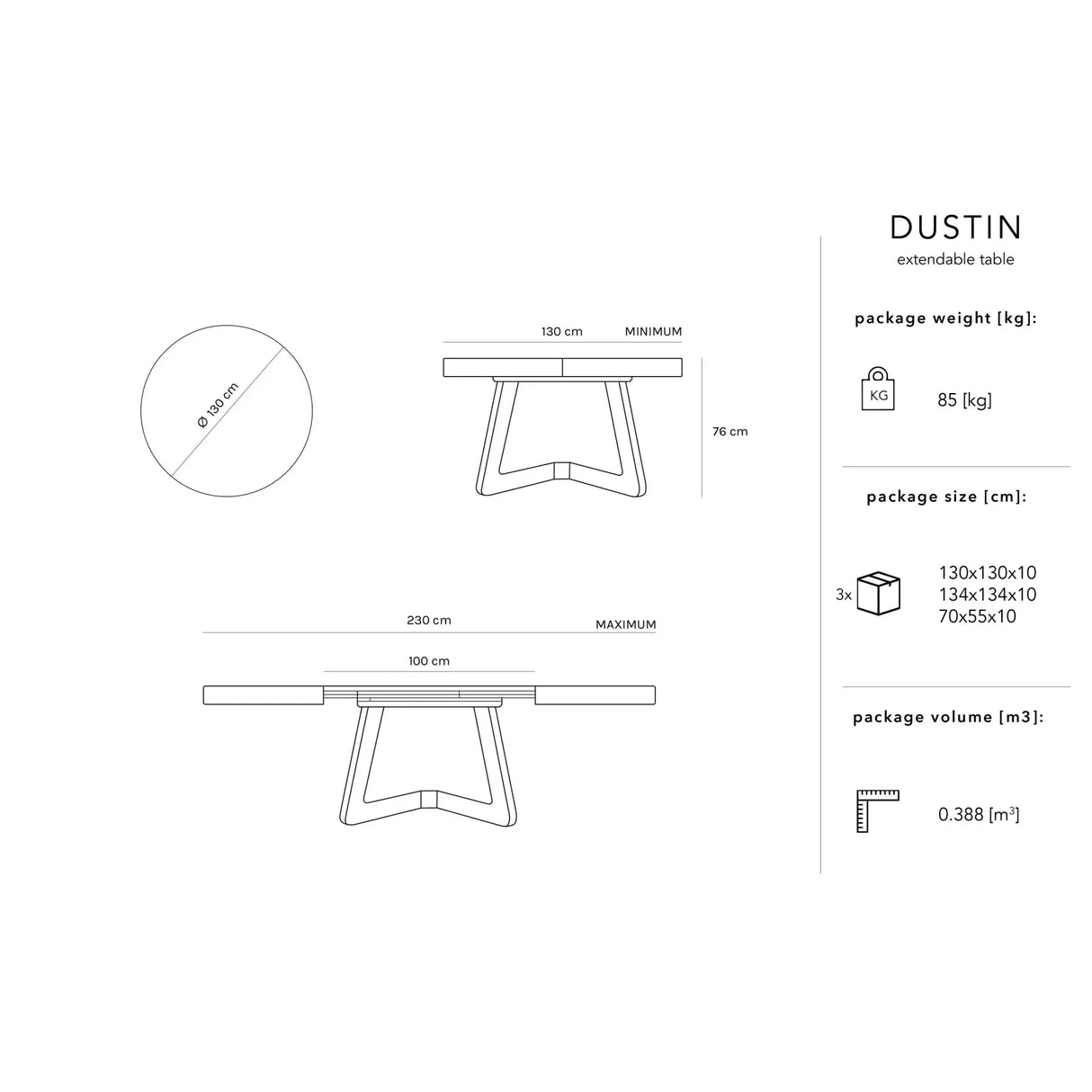 Dustin ausziehbarer Tisch Platte aus Eichenfurnier und Beine aus Eiche, 130-230 cm - ZEN ZONE Furniture
