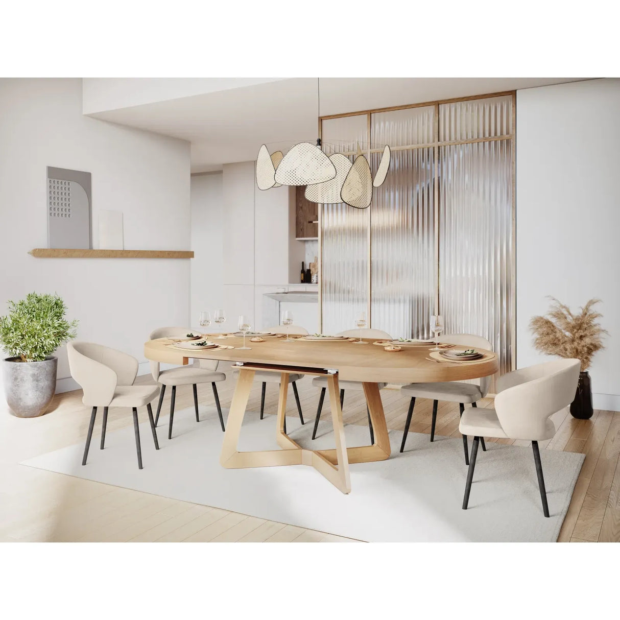Dustin ausziehbarer Tisch Platte aus Eichenfurnier und Beine aus Eiche, 130-230 cm - ZEN ZONE Furniture