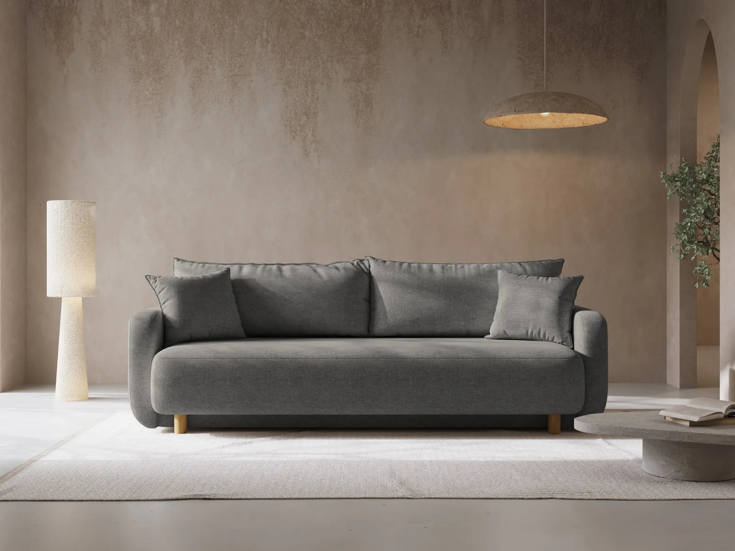 Elen 3-Sitzer Sofa mit Schlaffunktion, aus Strukturierter Stoff (Win90) in Grau, 231x106 cm – Bild 2