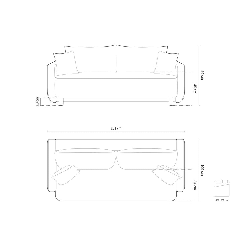 Elen 3-Sitzer Sofa mit Schlaffunktion, aus Strukturstoff, 231x106 cm – Bild 3