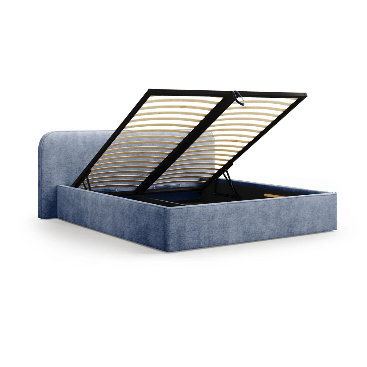Elizabeth Bett mit Stauraum und Kopfteil in Strukturierter Stoff (BABBLU) in Dunkelblau, 200x200 cm – Bild 6