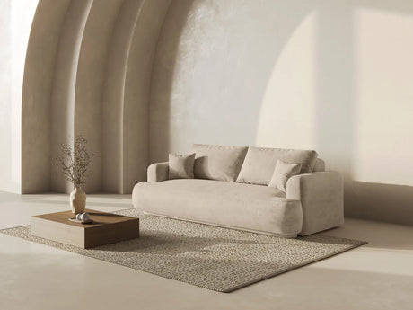 Ella 3-Sitzer Sofa mit Schlaffunktion und Bettkasten Bezug aus Samt, Strukturstoff oder Boucle, 253x108 cm – Bild 1