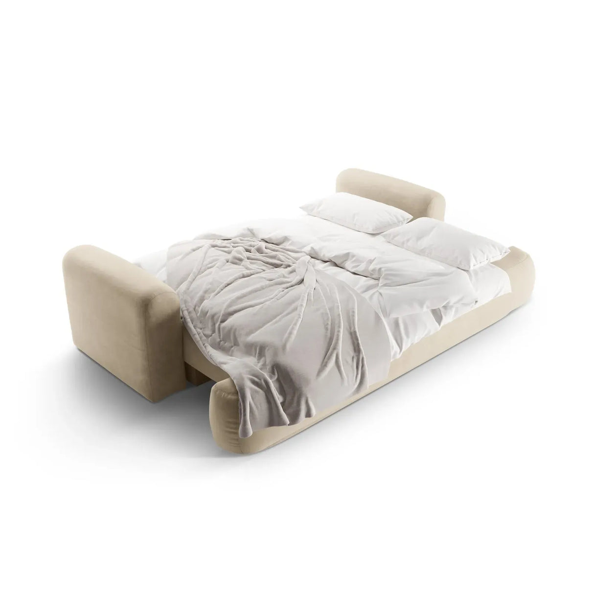 Canapé 3 places Ella avec fonction couchage et coffre de lit, recouvert de velours, de tissu texturé ou de boucle, 253 x 108 cm