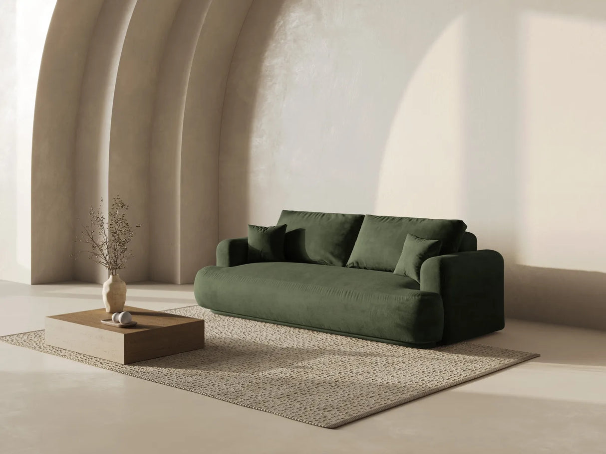 Ella 3-Sitzer Sofa mit Schlaffunktion und Bettkasten Bezug aus Samt (Vog11) in Grün, 253x108 cm – Bild 1