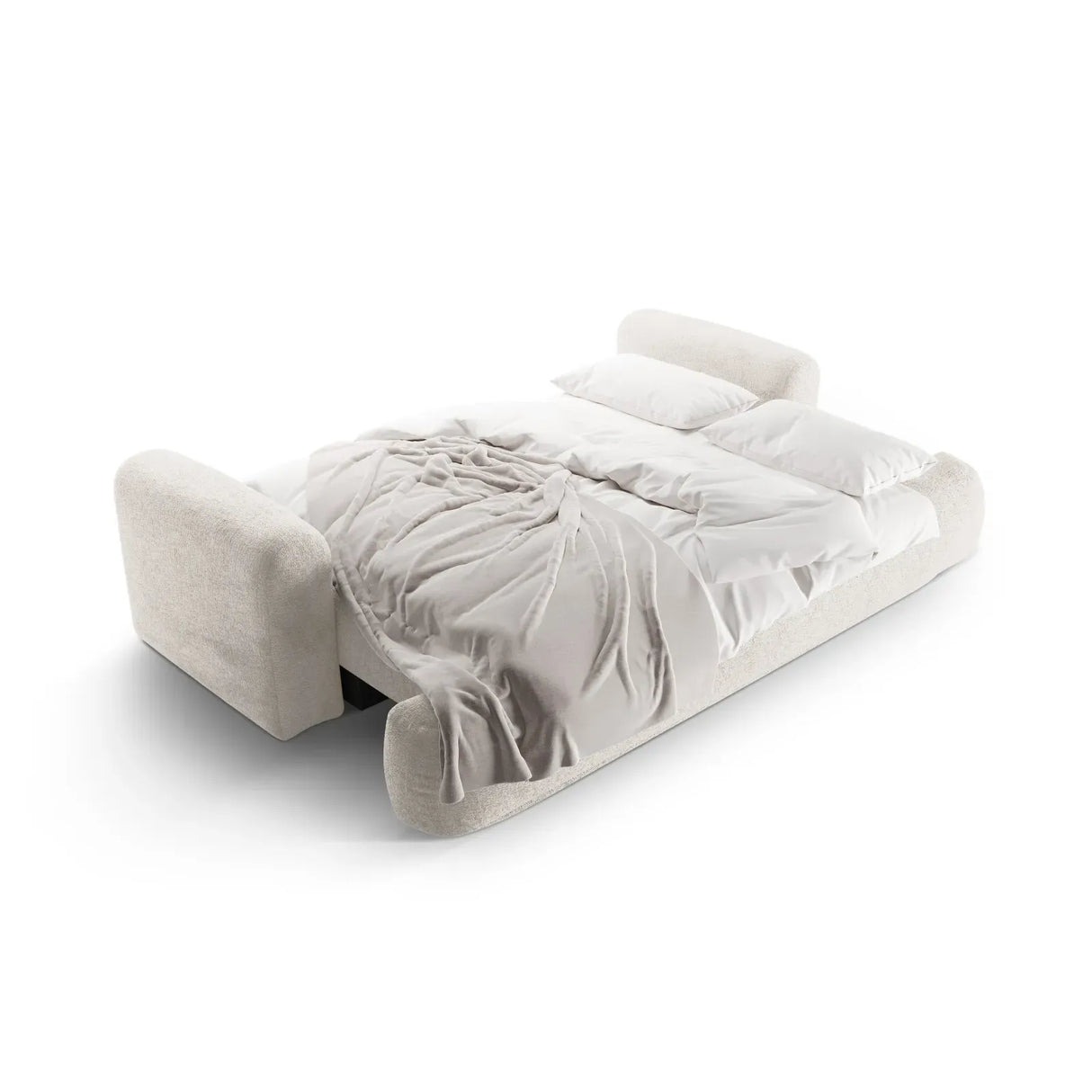 Canapé 3 places Ella avec fonction couchage et coffre de lit, recouvert de velours, de tissu texturé ou de boucle, 253 x 108 cm