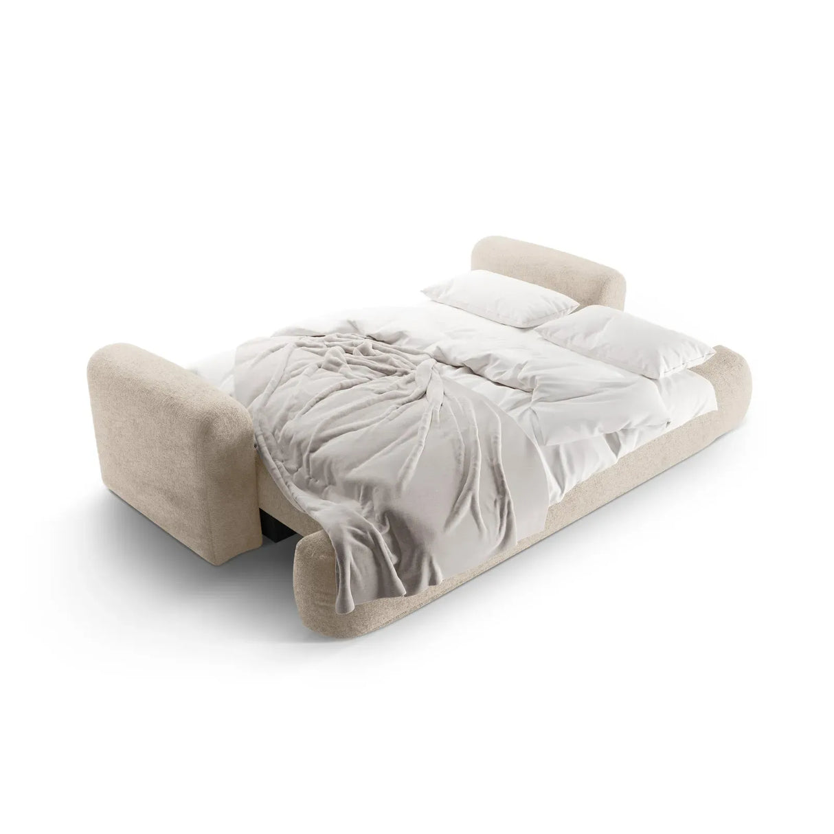 Canapé 3 places Ella avec fonction couchage et coffre de lit, recouvert de velours, de tissu texturé ou de boucle, 253 x 108 cm