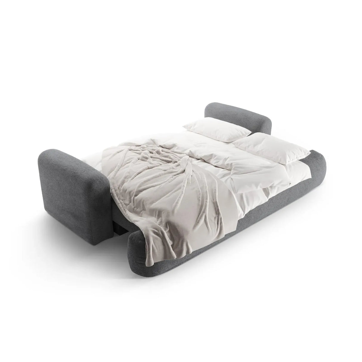 Canapé 3 places Ella avec fonction couchage et coffre de lit, recouvert de velours, de tissu texturé ou de boucle, 253 x 108 cm
