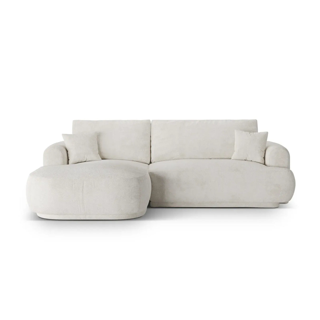 Ella 4-seater corner sofa left with sleeping function and bed box, upholstered in velvet, textured fabric or boucle, 271x174 cm