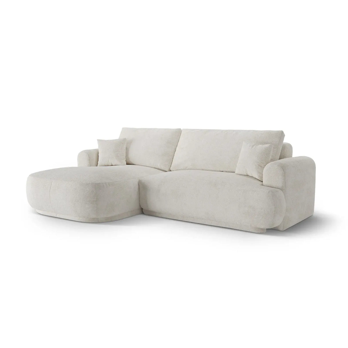 Ella 4-seater corner sofa left with sleeping function and bed box, upholstered in velvet, textured fabric or boucle, 271x174 cm
