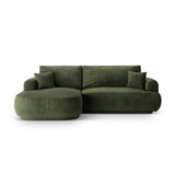 Ella 4-seater corner sofa left with sleeping function and bed box, upholstered in velvet, textured fabric or boucle, 271x174 cm