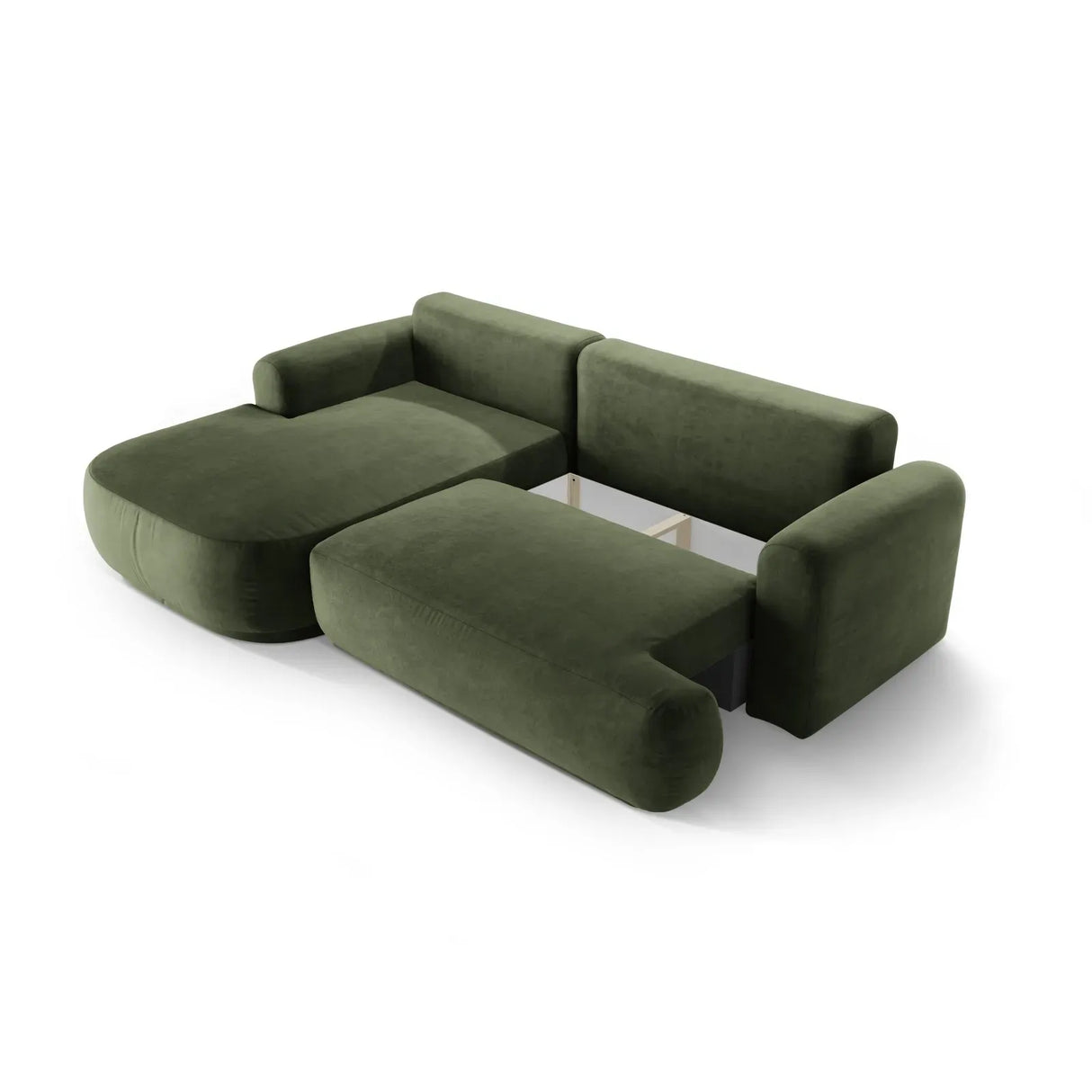 Ella 4-seater corner sofa left with sleeping function and bed box, upholstered in velvet, textured fabric or boucle, 271x174 cm
