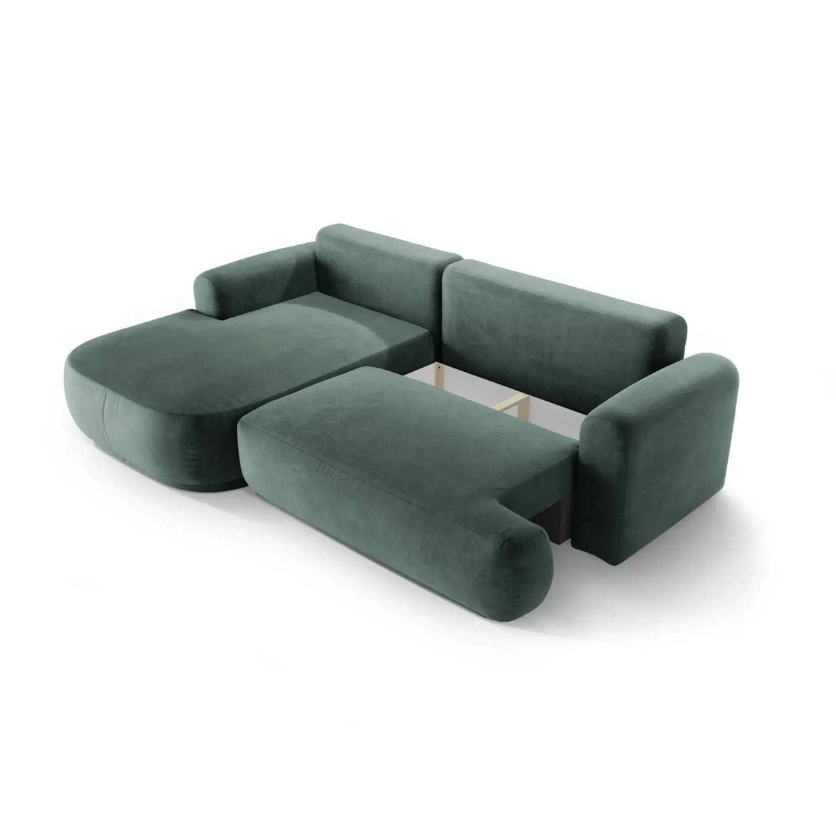 Ella 4-seater corner sofa left with sleeping function and bed box, upholstered in velvet, textured fabric or boucle, 271x174 cm