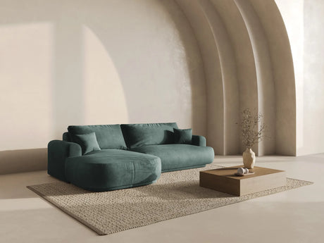 Ella 4-Sitzer Ecksofa Links mit Schlaffunktion und Bettkasten mit Bezug aus Samt (Vog12) in Petrol, 271x174 cm – Bild 8