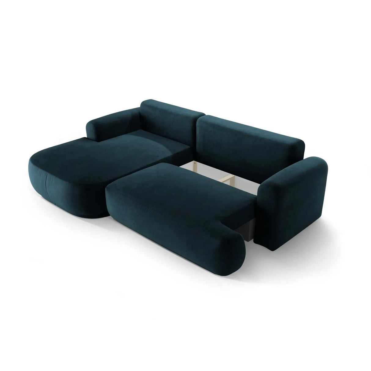 Ella 4-seater corner sofa left with sleeping function and bed box, upholstered in velvet, textured fabric or boucle, 271x174 cm