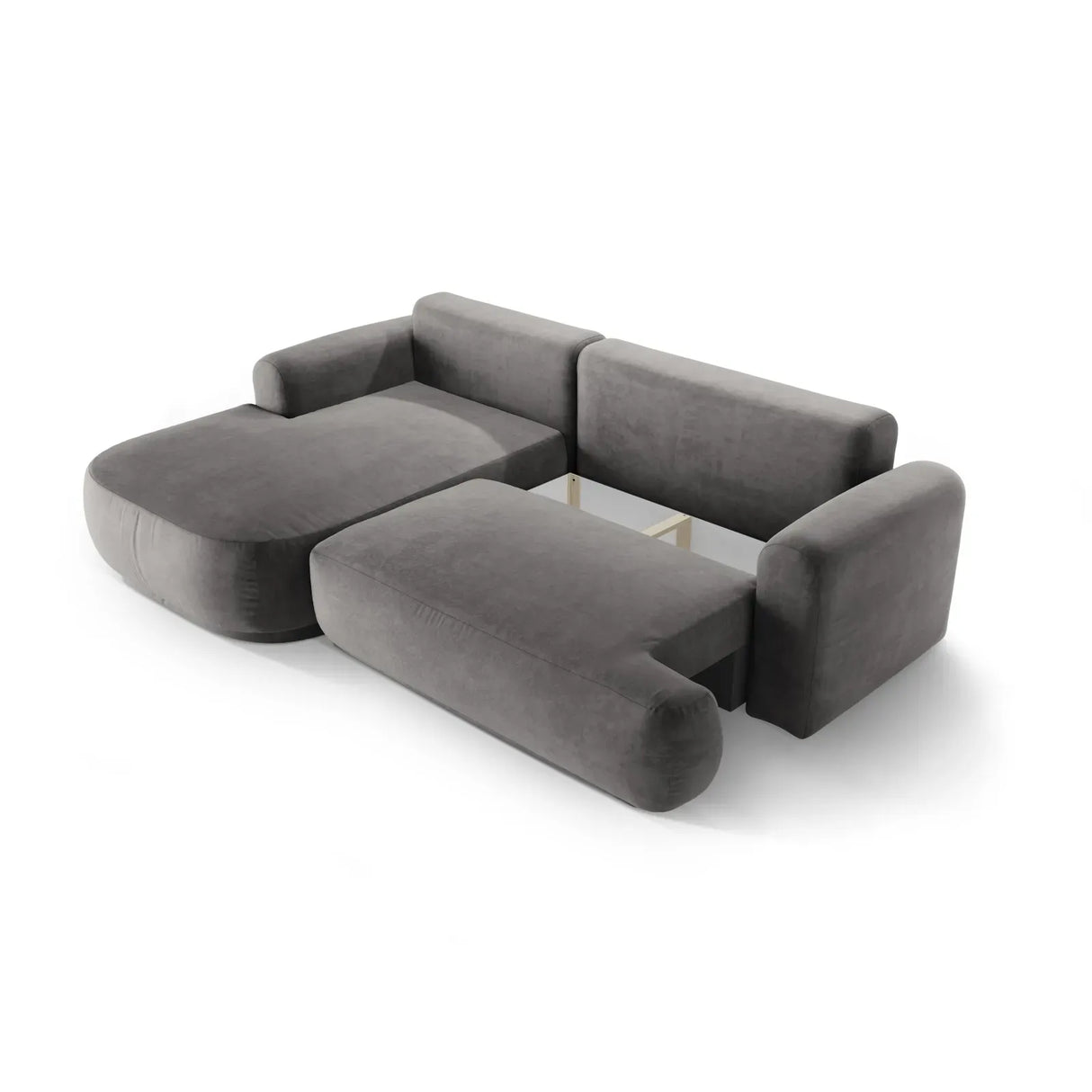 Ella 4-seater corner sofa left with sleeping function and bed box, upholstered in velvet, textured fabric or boucle, 271x174 cm