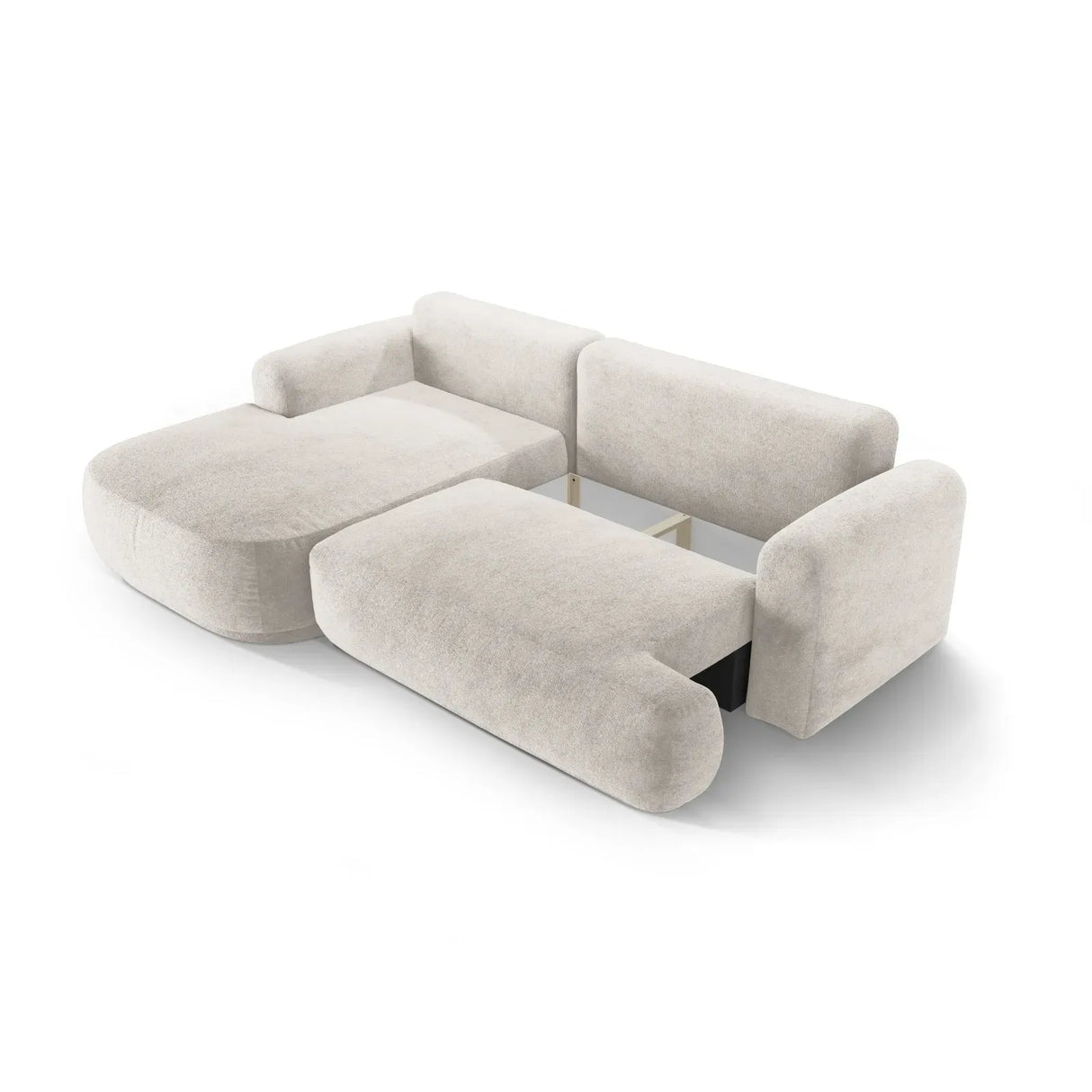 Ella 4-seater corner sofa left with sleeping function and bed box, upholstered in velvet, textured fabric or boucle, 271x174 cm