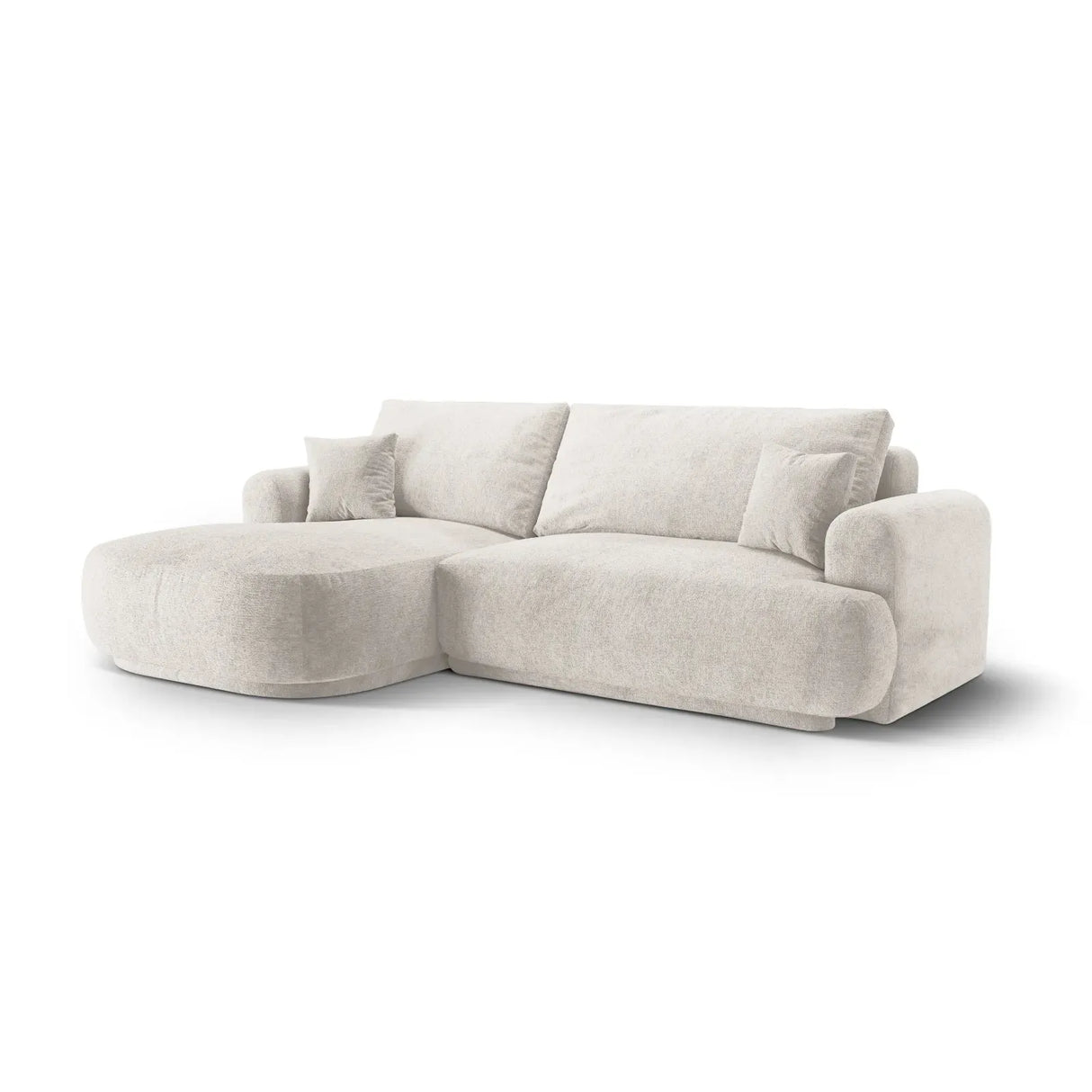 Ella 4-seater corner sofa left with sleeping function and bed box, upholstered in velvet, textured fabric or boucle, 271x174 cm
