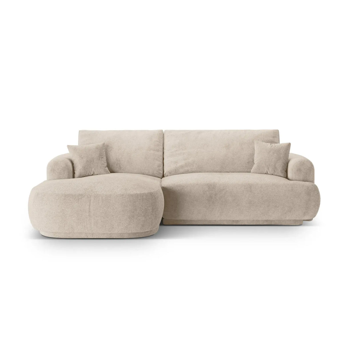 Ella 4-seater corner sofa left with sleeping function and bed box, upholstered in velvet, textured fabric or boucle, 271x174 cm