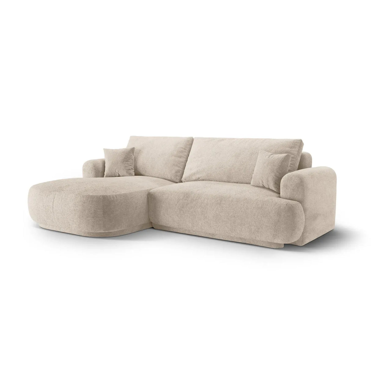 Ella 4-seater corner sofa left with sleeping function and bed box, upholstered in velvet, textured fabric or boucle, 271x174 cm