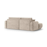 Ella 4-seater corner sofa left with sleeping function and bed box, upholstered in velvet, textured fabric or boucle, 271x174 cm