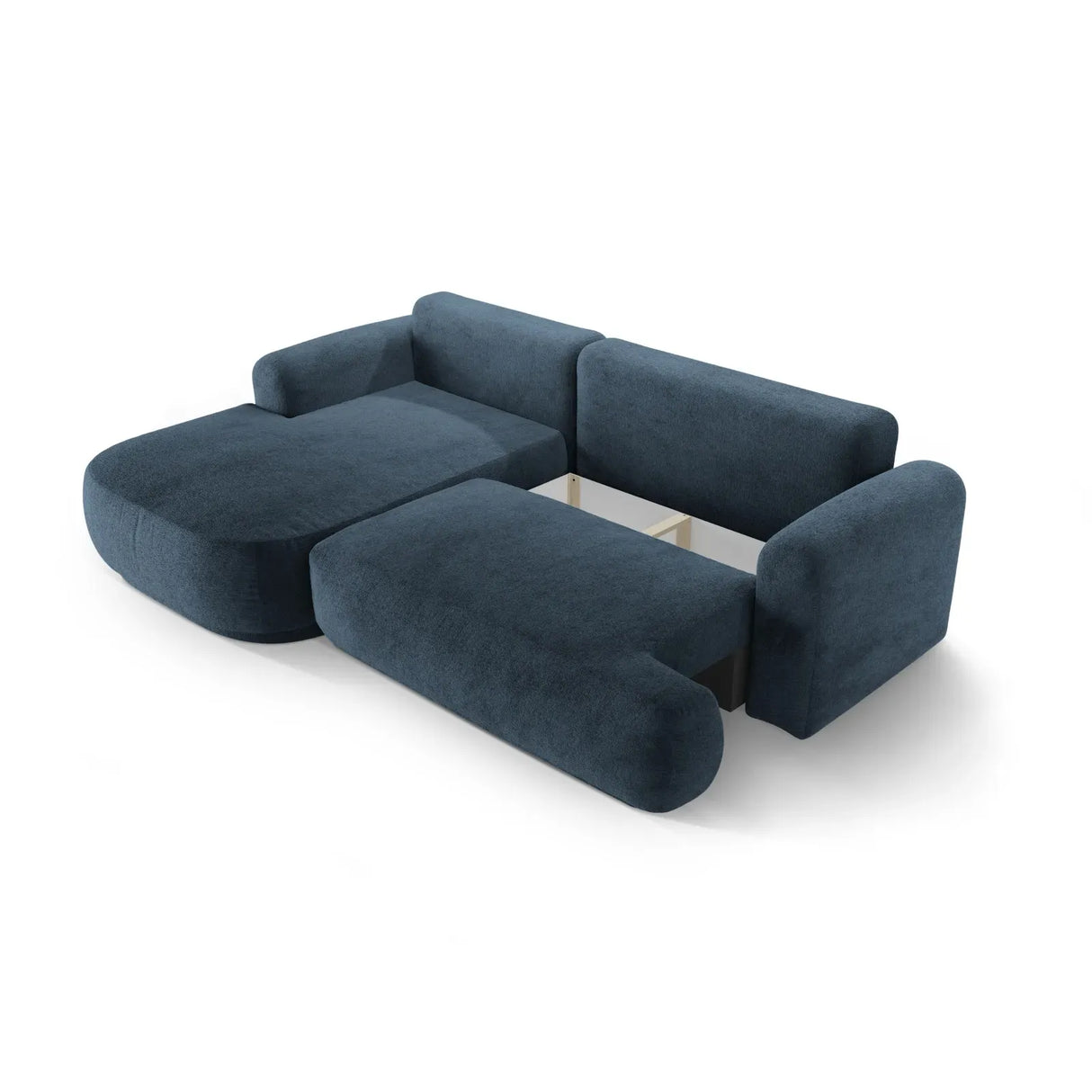 Ella 4-seater corner sofa left with sleeping function and bed box, upholstered in velvet, textured fabric or boucle, 271x174 cm