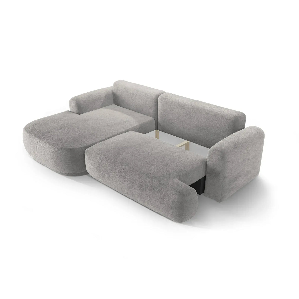 Ella 4-seater corner sofa left with sleeping function and bed box, upholstered in velvet, textured fabric or boucle, 271x174 cm