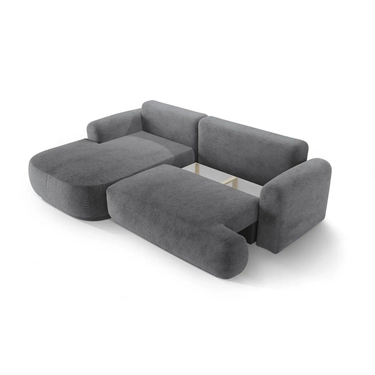 Ella 4-seater corner sofa left with sleeping function and bed box, upholstered in velvet, textured fabric or boucle, 271x174 cm