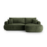 Canapé d'angle droit Ella 4 places avec fonction couchage et coffre de rangement. Revêtement en velours, tissu structuré ou bouclé, 271 x 174 cm.