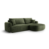 Canapé d'angle droit Ella 4 places avec fonction couchage et coffre de rangement. Revêtement en velours, tissu structuré ou bouclé, 271 x 174 cm.