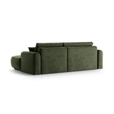 Canapé d'angle droit Ella 4 places avec fonction couchage et coffre de rangement. Revêtement en velours, tissu structuré ou bouclé, 271 x 174 cm.