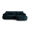 Canapé d'angle droit Ella 4 places avec fonction couchage et coffre de rangement. Revêtement en velours, tissu structuré ou bouclé, 271 x 174 cm.