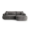 Canapé d'angle droit Ella 4 places avec fonction couchage et coffre de rangement. Revêtement en velours, tissu structuré ou bouclé, 271 x 174 cm.