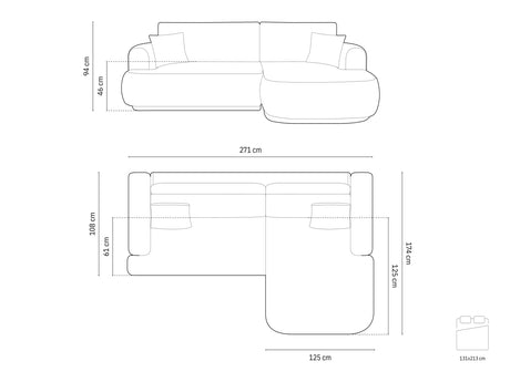 Ella 4-Sitzer Ecksofa Rechts mit Schlaffunktion und Bettkasten Bezug aus Samt (Vog15) in Grau, 271x174 cm – Bild 7