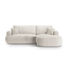 Canapé d'angle droit Ella 4 places avec fonction couchage et coffre de rangement. Revêtement en velours, tissu structuré ou bouclé, 271 x 174 cm.