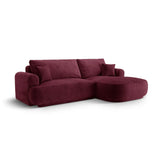 Canapé d'angle droit Ella 4 places avec fonction couchage et coffre de rangement. Revêtement en velours, tissu structuré ou bouclé, 271 x 174 cm.