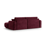 Canapé d'angle droit Ella 4 places avec fonction couchage et coffre de rangement. Revêtement en velours, tissu structuré ou bouclé, 271 x 174 cm.