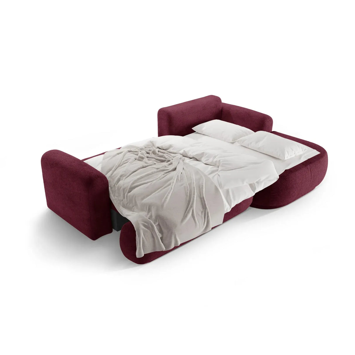 Canapé d'angle droit Ella 4 places avec fonction couchage et coffre de rangement. Revêtement en velours, tissu structuré ou bouclé, 271 x 174 cm.