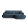 Canapé d'angle droit Ella 4 places avec fonction couchage et coffre de rangement. Revêtement en velours, tissu structuré ou bouclé, 271 x 174 cm.