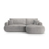 Canapé d'angle droit Ella 4 places avec fonction couchage et coffre de rangement. Revêtement en velours, tissu structuré ou bouclé, 271 x 174 cm.