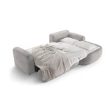 Canapé d'angle droit Ella 4 places avec fonction couchage et coffre de rangement. Revêtement en velours, tissu structuré ou bouclé, 271 x 174 cm.