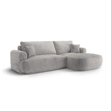 Canapé d'angle droit Ella 4 places avec fonction couchage et coffre de rangement. Revêtement en velours, tissu structuré ou bouclé, 271 x 174 cm.