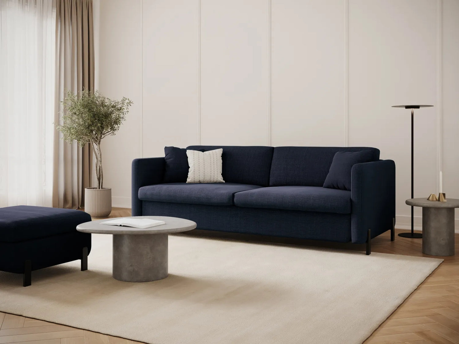 Gloria 2-Sitzer Sofa, ausklappbar, mit Schlaffunktion, mit Bezug aus Strukturierter Stoff (Bjo86) in Blau, 182x102 cm – Bild 2
