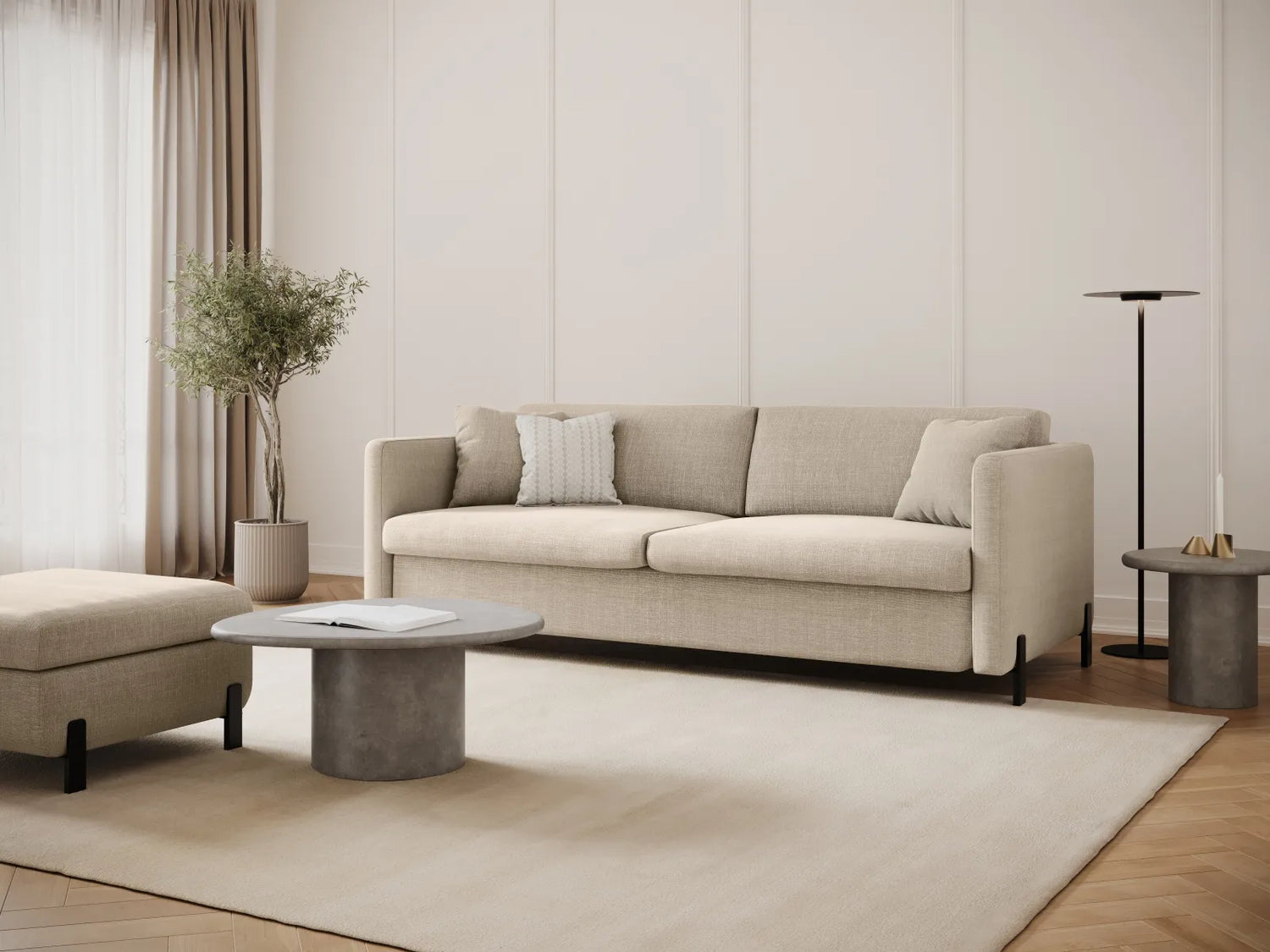 Gloria 3-Sitzer Sofa, ausklappbar, mit Schlaffunktion, mit Bezug aus Samt oder Strukturstoff, 202x102 cm – Bild 2