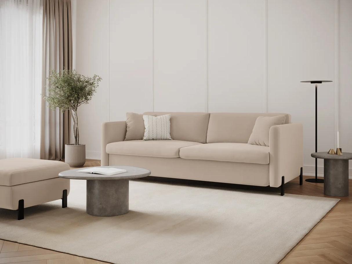 Gloria 3-Sitzer Sofa, ausklappbar, mit Schlaffunktion, mit Bezug aus Samt (Sal1) in Beige, 202x102 cm – Bild 2
