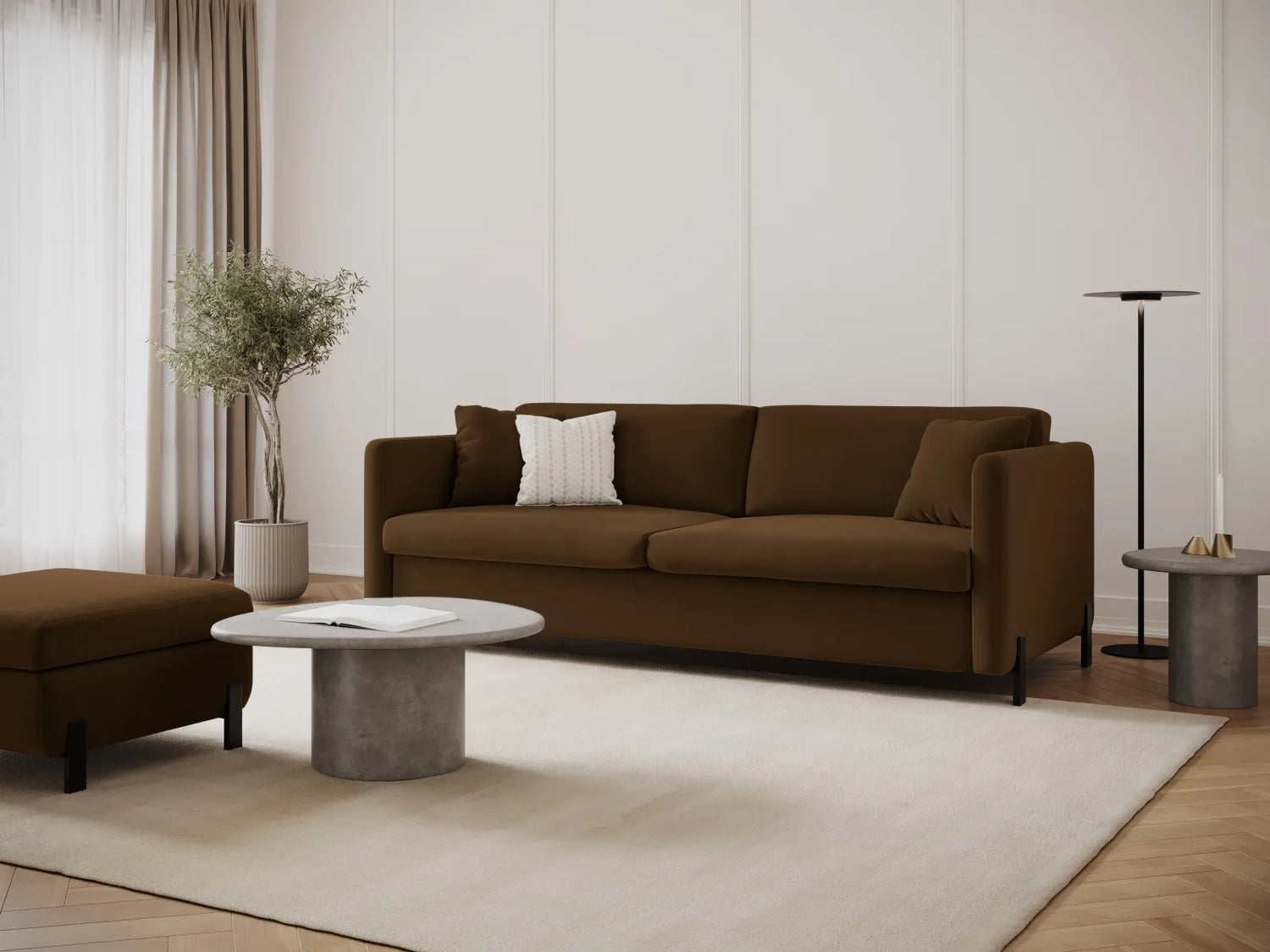 Gloria 3-Sitzer Sofa, ausklappbar, mit Schlaffunktion, mit Bezug aus Samt (Sal4) in Chocolate, 202x102 cm – Bild 2