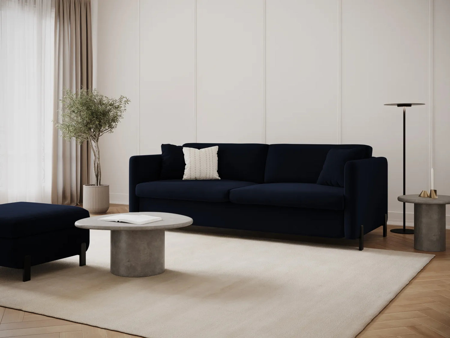Gloria 3-Sitzer Sofa, ausklappbar, mit Schlaffunktion, mit Bezug aus Samt (Sal5) in Königsblau, 202x102 cm – Bild 2