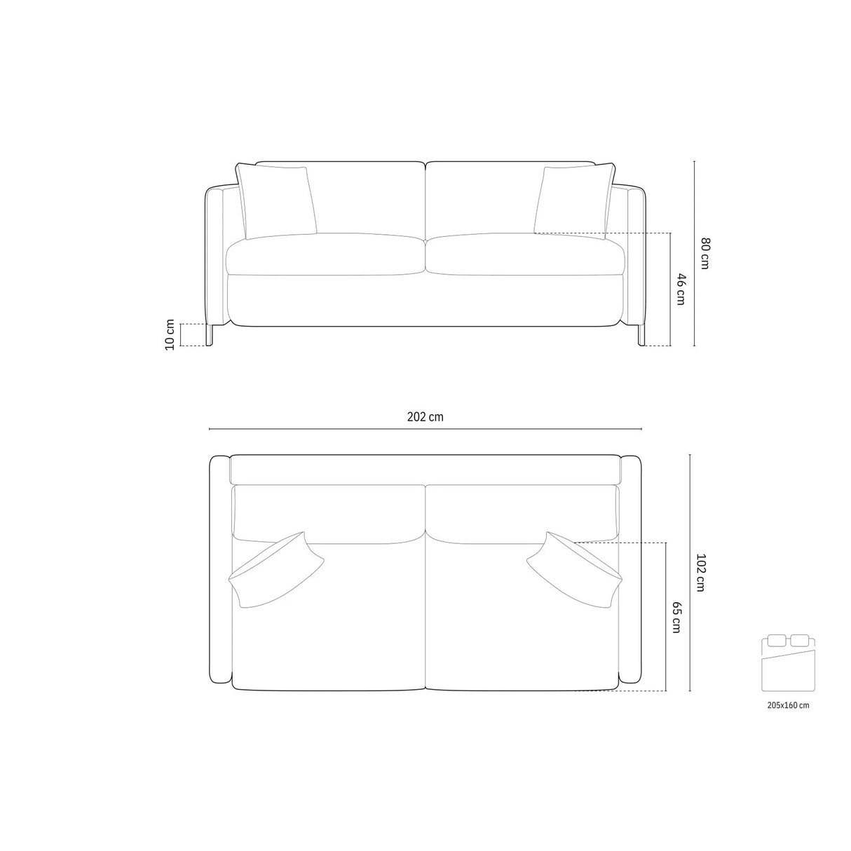 Gloria 3-Sitzer Sofa, ausklappbar, mit Schlaffunktion, mit Bezug aus Samt (Sal5) in Königsblau, 202x102 cm – Bild 3