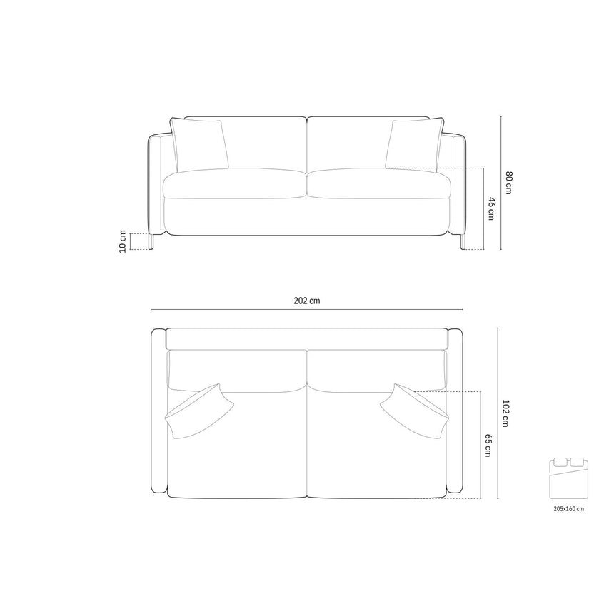 Gloria 3-Sitzer Sofa, ausklappbar, mit Schlaffunktion, mit Bezug aus Samt (Sal5) in Königsblau, 202x102 cm – Bild 3